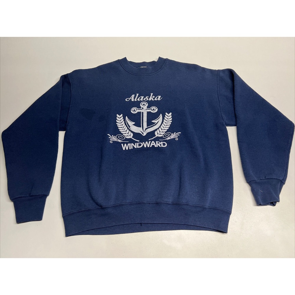 Alaska Windward Sweatshirt L Navy Anchor Graphic‎ Nautical Coastal Crewneck